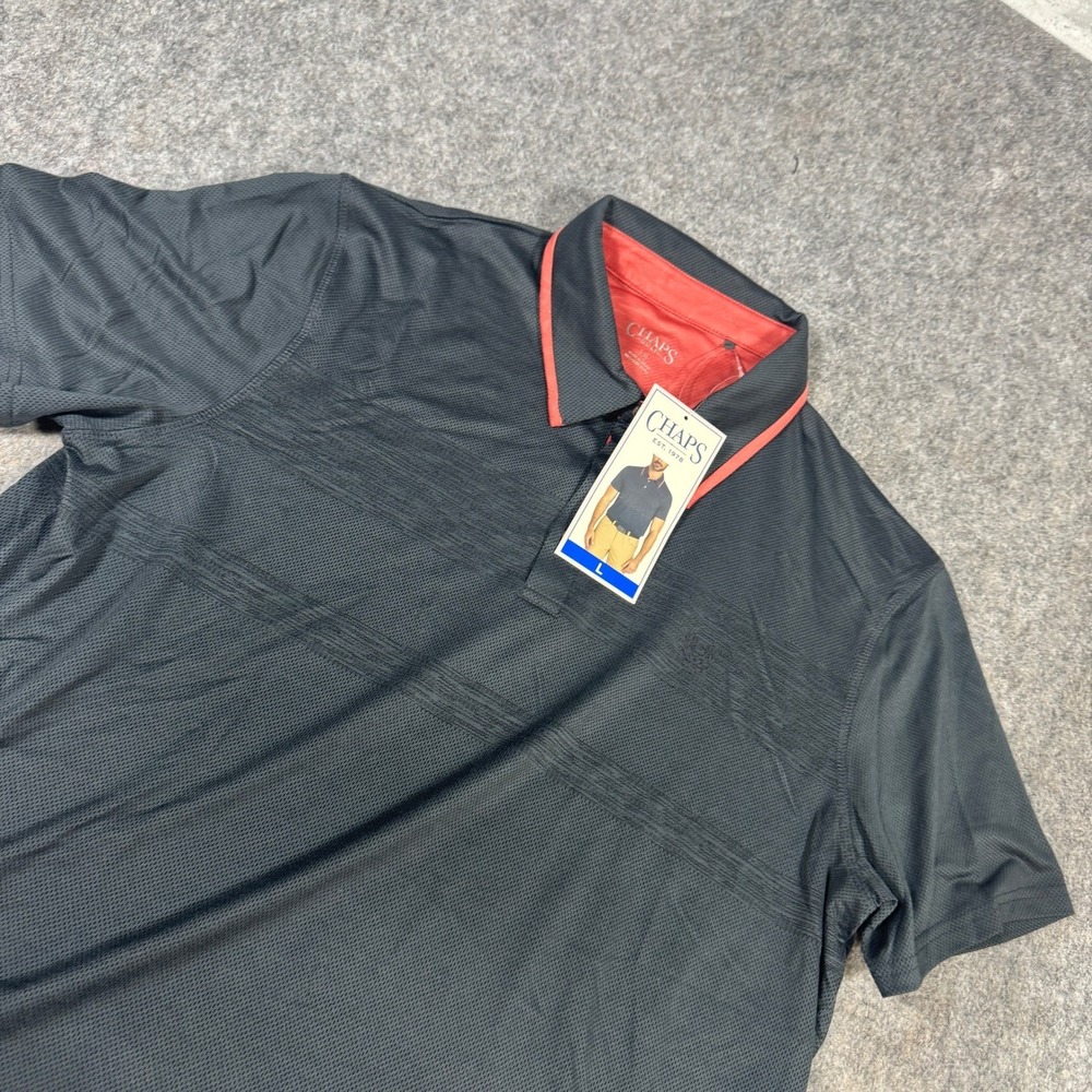 Chaps Golf Mens Performance Polo Shirt Black Red Trim Stretch Size L NWT